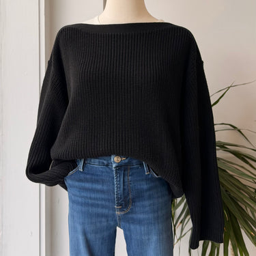 Jenni Kayne Black Boatneck Cotton Sweater, Medium