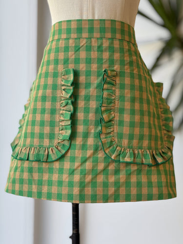 Loeffler Randall Green Check Ruffle Mini Skirt, 6