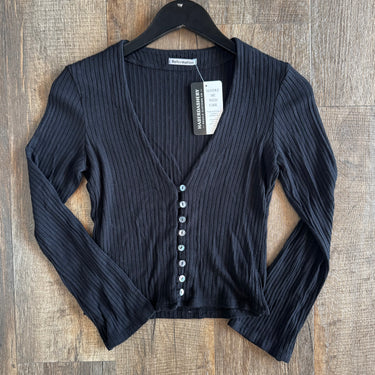 Reformation Black Ribbed Button Up Shirt, Small