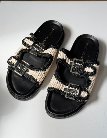 Mint Velvet B&W Raffia Slider Sandals, 40