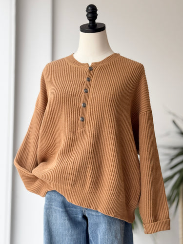 The Great Nutmet Rib Half Button Sweater, 0/XSmall