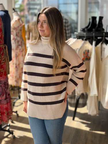 Moshi Moshi Mind Striped Knit Turtleneck Sweater, Small