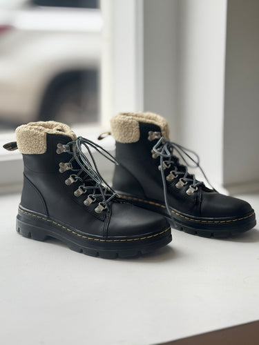 Dr Marten Combs Black Faux Fur Lined Boots, 39