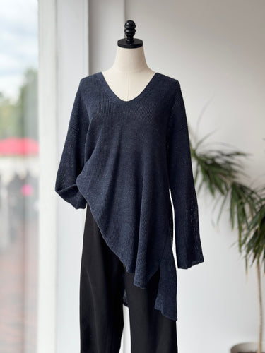 Eileen Fisher Navy Organic Linen Knit Sweater, 1X