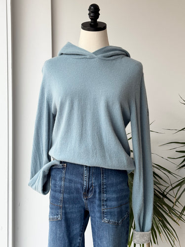 Greyson Wool Cashmere Blue Hoodie, Medium