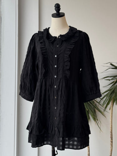 & Daughter Black Ruffle Mini Dress, 12