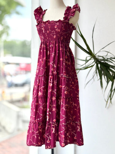 Hill House Nap Dress in Burgundy Botanical, XSmall