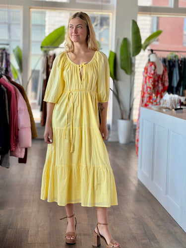 Faithfull The Brand Sun Yellow Tiered Dress, 4