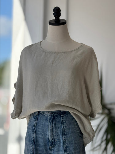 Black Crane Sage Linen Boxy Top, Medium