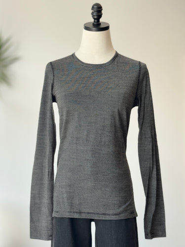 Icebreaker Black Stripe Merino Long Sleeve Top, Medium