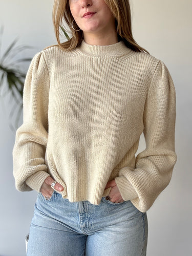 Eleven Six Cream Baby Alpaca Puff Sleeve Sweater, Medium