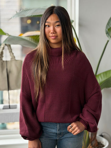 Staud Burgundy Benny Check Sweater, Large