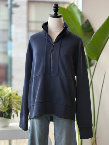 LL Bean Navy Cloudsoft Half Zip Pullover, Medium