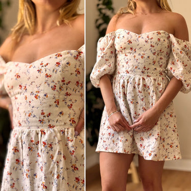 Reformation Linen Floral Sweetheart Neck Mini Dress, 6