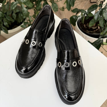 Paul Green Black Patent Grommet Loafers, AU 5 / US 7.5