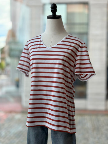 Saint James Striped V Neck Tee, US 12