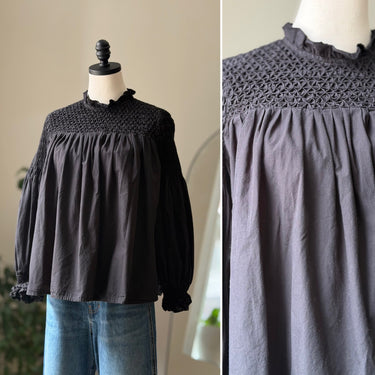 Maeve Black Smocked LS Blouse, 6