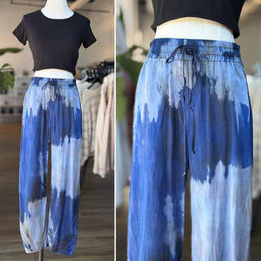Raquel Allegra Satin Pull On Navy Pattern Pants, 0