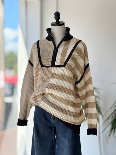Staud Sahara Stripe Hampton Half Zip Sweater, XSmall
