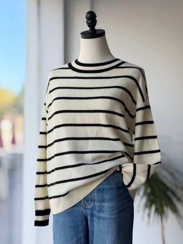 Alice + Olivia NWT Cashmere Blend Ecru & Blue Stripe Sweater - retail 395, XSmall