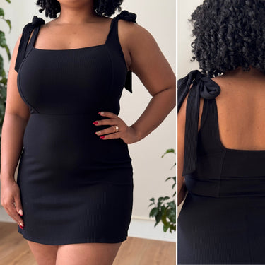 Reformation Black Tie Strap Ribbed Dress, Large