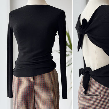 Helmut Lang Black Lightweight Tie Back Sweater, Medium