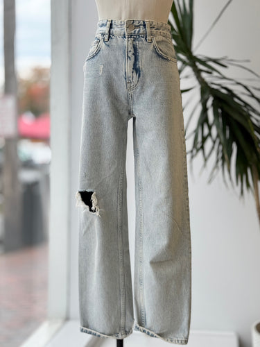 Anine Bing Light Wash Distressed Straight Leg Jeans, 24