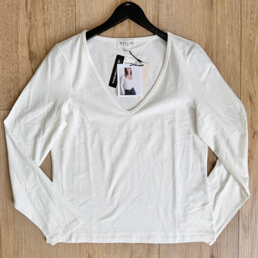 Nation Los Angeles NWT Ecru V-Neck Long Sleeve Top, Large