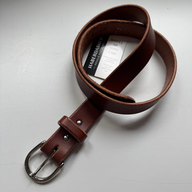Handmade Chestnut Silver Brass Buckle Leather Belt, 36"