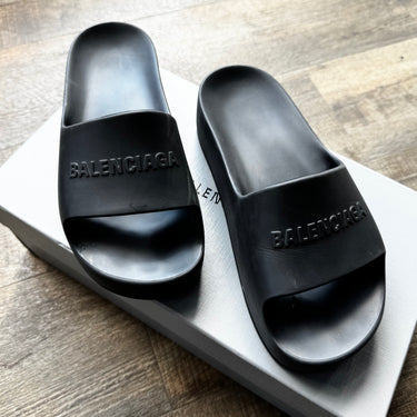 Balenciaga Black Platform Slides, 39