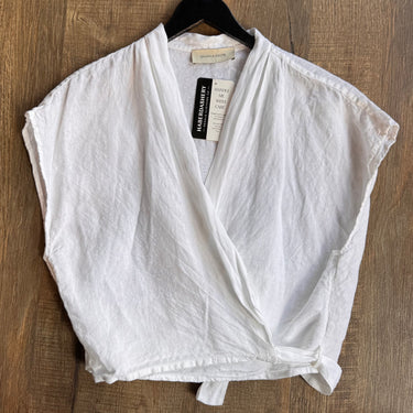 Shaina Mote White Linen Wrap Top, Large