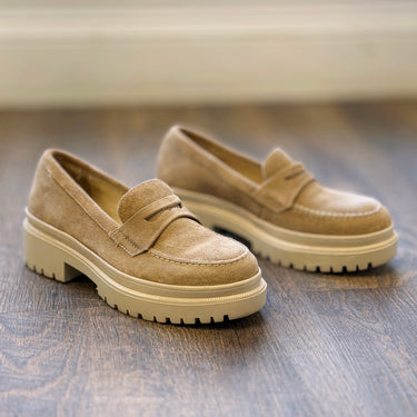 Patina Lug Sole Suede Loafers, 6