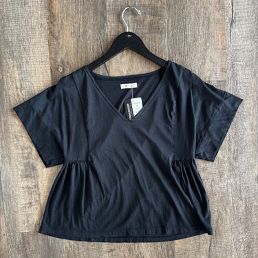 Madewell Black Pleated Tee, Medium