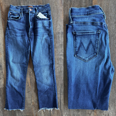 Mother Tripper Ankle Fray Dark Wash Jeans, 28