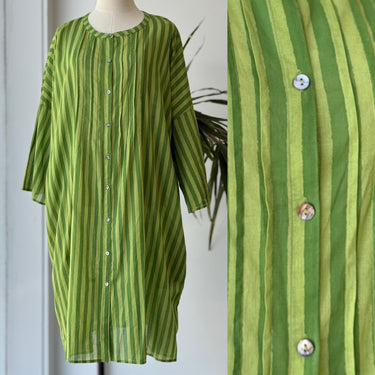 Gudrun Sjorden Green Stripe Button Up Tunic, XXLarge Tall