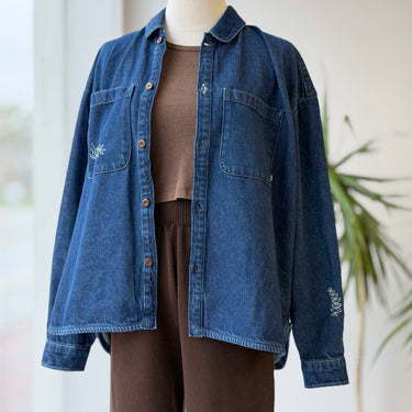 Finisterre Dark Denim Embroidered Shirt Jacket, US 4