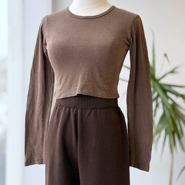OZMA Brown Long Sleeve Raw Silk Crop Top - as is, Small
