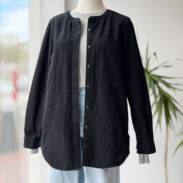 LL Bean Signature Black Chamois Collarless Button Up, Small