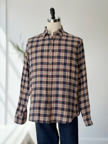 Mason's Blue & Tan Plaid Button Up, Men's XLarge