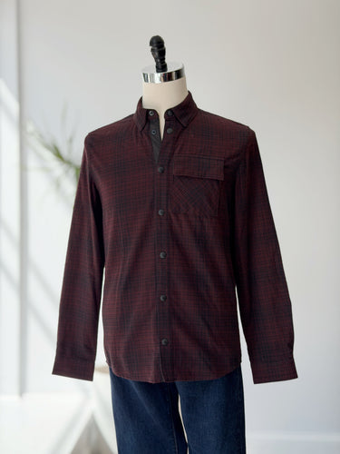 Aztech Mountain Loge Peak Ski Shirt in Burgundy Plaid - retail 350, Men's Small
