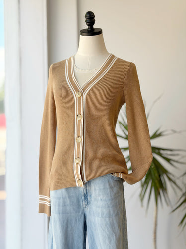 Faherty Camel Rib Knit Cardigan, Small
