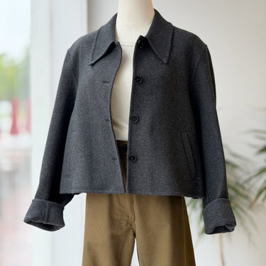 Closed Double Wool Charcoal Crop Coat, Medium