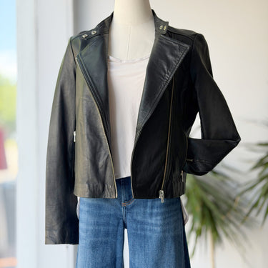 Muubaa NWT Delaney Black Leather Biker Jacket, US 6