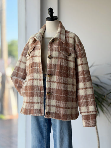 Faherty Fieldstorm Shirt Jacket in Rose Plaid, Large