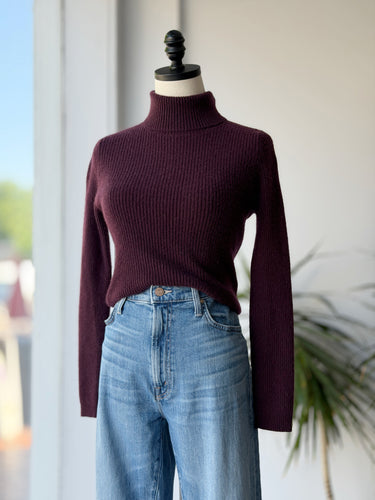 Naadam Purple Rib Cashmere Turtleneck Sweater, XSmall