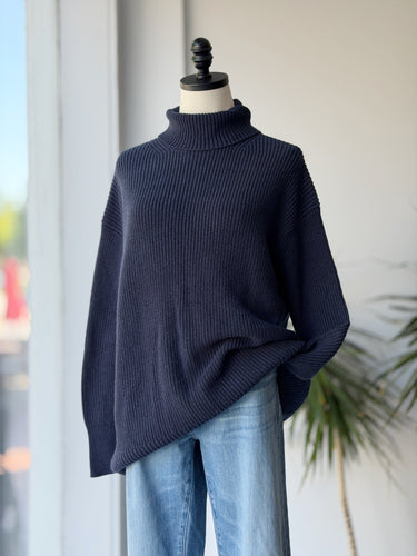 J.Crew Navy Cotton Chunky Turtleneck Sweater, XSmall