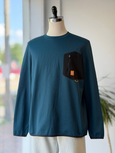 Topo Designs Teal Grid Crewneck Sweatshirt, Men's XLarge