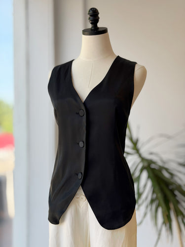 Madewell NWT Black Satiny Button Front Vest, 10