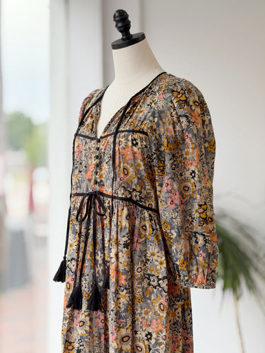 The Great Tassel Tie Blouson Dress in Heirloom Floral, 1/Small
