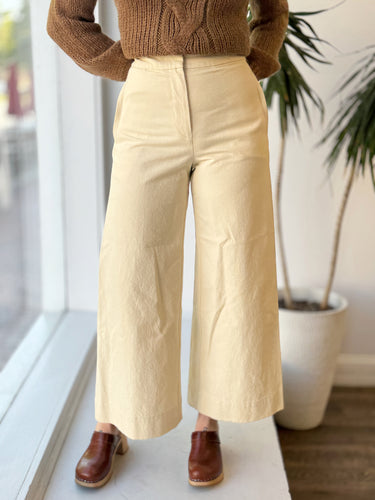 Pringle of Scotland Cream Wide Leg Canvas Pants, US 2